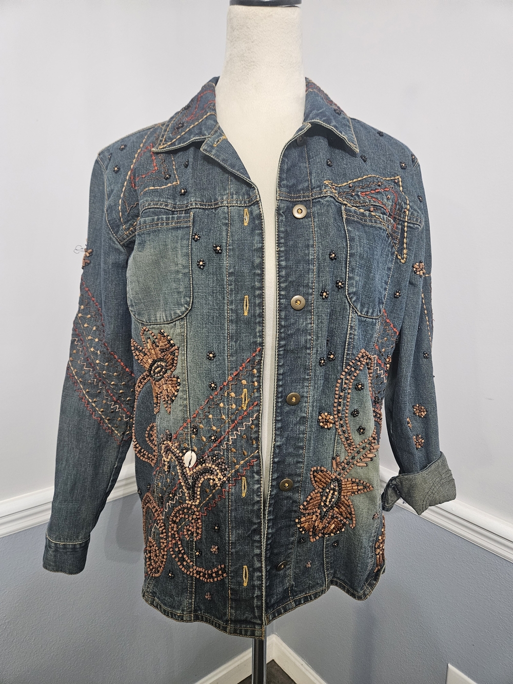 Chico's Design Unique Embellished Beaded And Embroidered Jacket Size 0